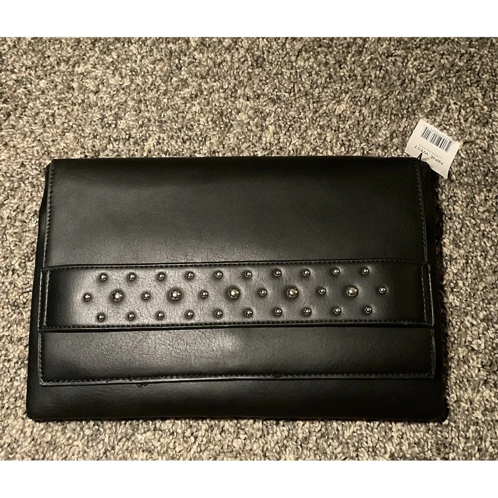 Black Clutch purse With Silver Studded Beading Stud Clutch Classy‎ Edgy Dressy
